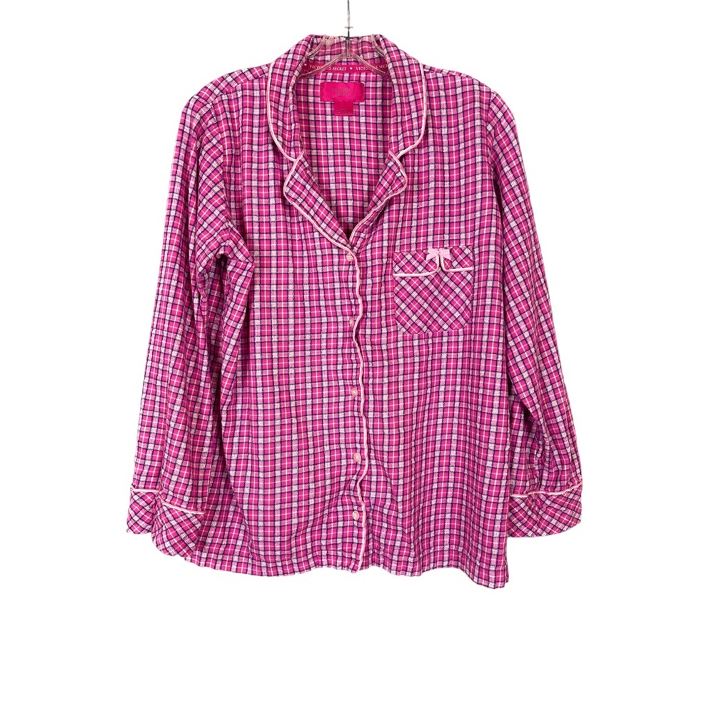 Victoria's Secret Cotton Sleep Shirt Medium Long sleeve button down Pink Sparkle